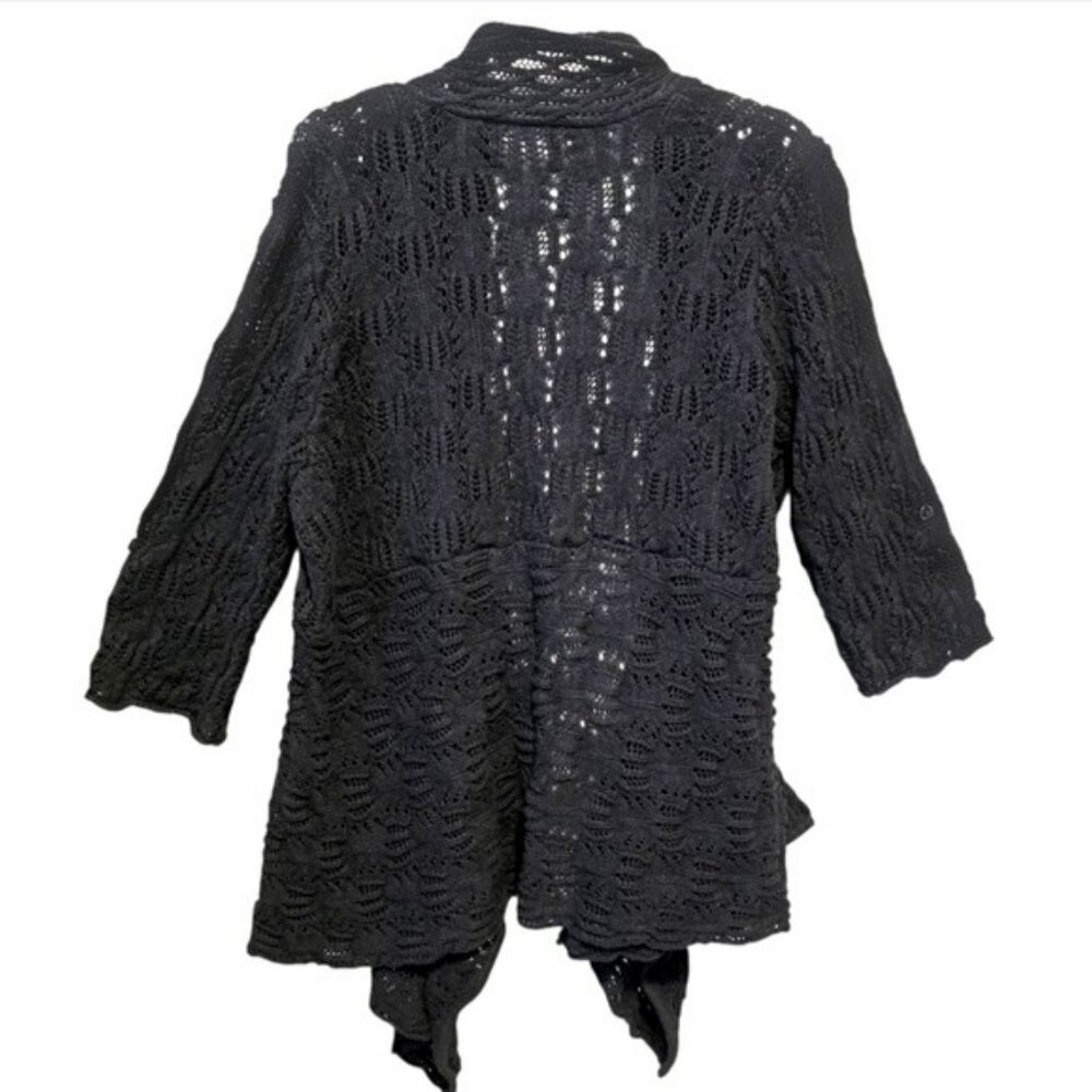 Woman Within Women's Open Front Cardigan Sweater Black Size 1X Long Flowy Knit - Picture 10 of 16